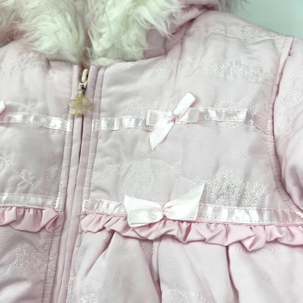 Rothschild Baby Girl Pink Faux Fur Woven Pram Outerwear Snow Suit Size 24 M - Picture 3 of 14